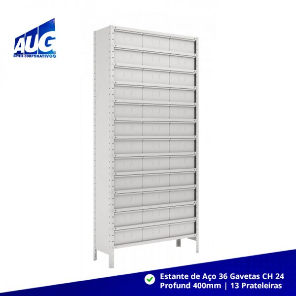 ESTANTE DE AÇO EDRG-36/400 - 36 GAVETAS 13 PRATELEIRAS CH 24 PROFUNDIDADE 400