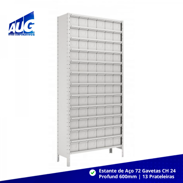 ESTANTE DE AÇO EDRG-72/600 - 72 GAVETAS 13 PRATELEIRAS CH 24 PROFUNDIDADE 600