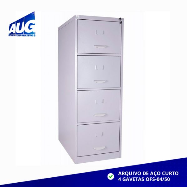 ARQUIVO DE AÇO CURTO 4 GAVETAS OFÍCIO/ROLAMENTO PROFUNDIDADE 500 MM