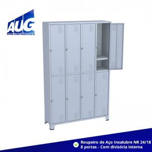 ROUPEIRO DE AÇO INSALUBRE 8 PORTAS C/ 1 DIVISÓRIA NR-24 / NR 18