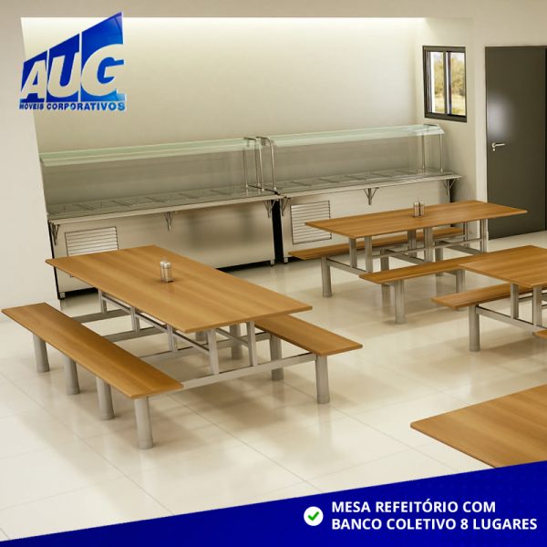 MESA REFEITÓRIO BANCO COLETIVO ACOPLADO  8 LUGARES - Image 2