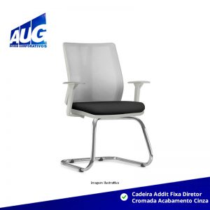 Cadeira Addit Fixa Diretor Cromada Acabamento Cinza