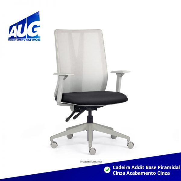 Cadeira Addit Base Piramidal Cinza Acabamento Cinza