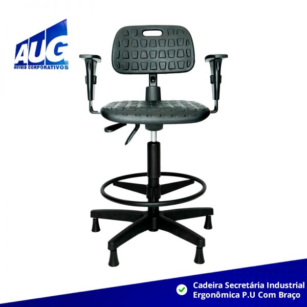 Cadeira Secretária Industrial Ergonômica P.U Com Braço
