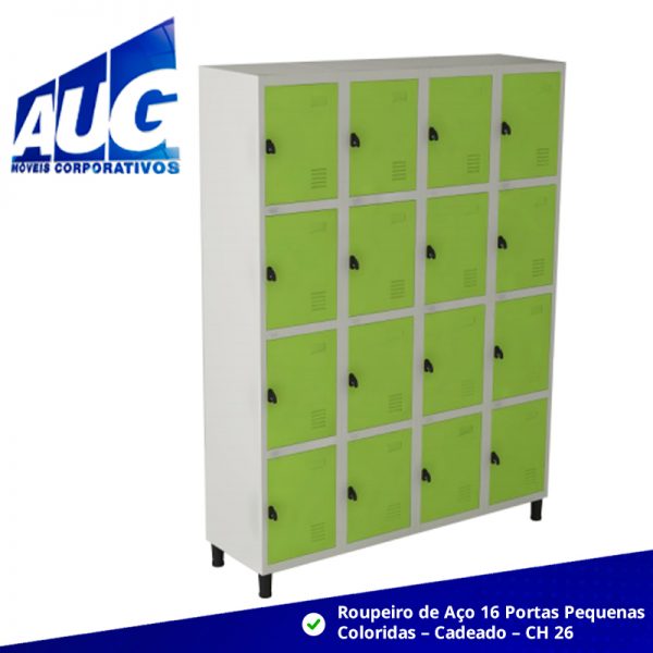 Roupeiro de Aço 16 Portas Pequenas Coloridas – Cadeado – CH 26