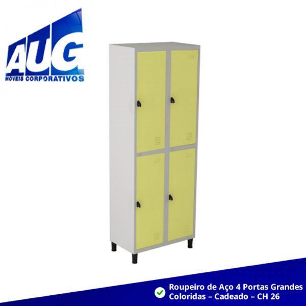Roupeiro de Aço 4 Portas Grandes Coloridas – Cadeado – CH 26