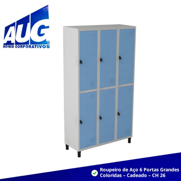 Roupeiro de Aço 6 Portas Grandes Coloridas – Cadeado – CH 26