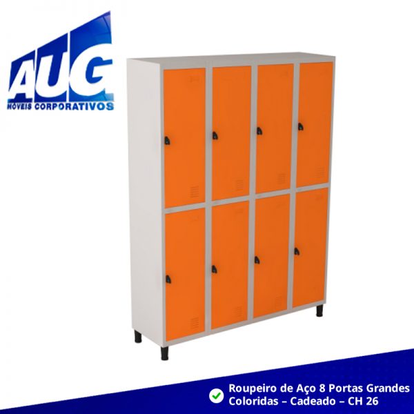 Roupeiro de Aço 8 Portas Grandes Coloridas – Cadeado – CH 26