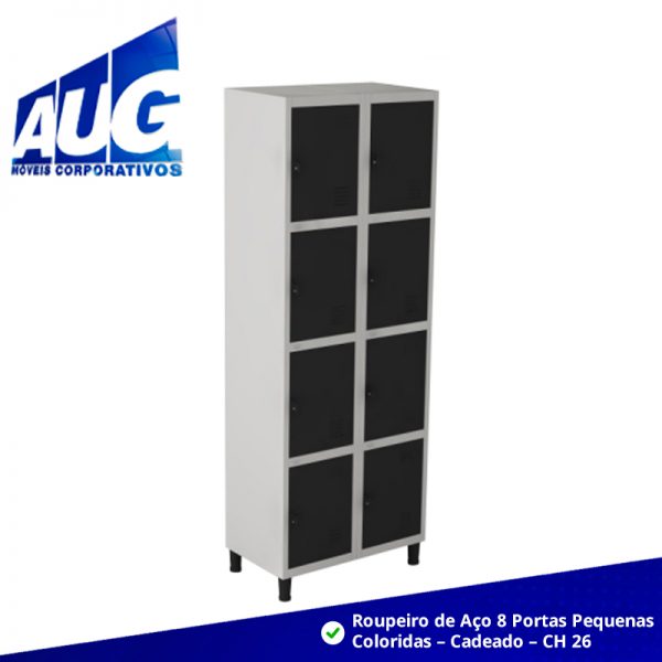 Roupeiro de Aço 8 Portas Pequenas Coloridas – Cadeado – CH 26