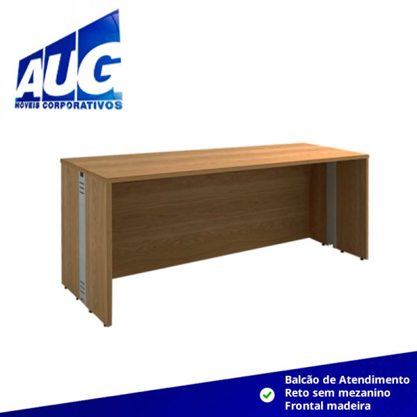 Balcão de Atendimento reto sem mezanino frontal madeira