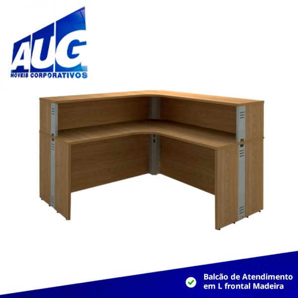 Balcão de atendimento em L frontal madeira