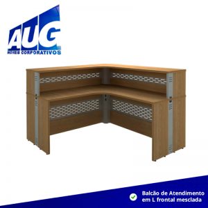 Balcão de atendimento em L frontal mesclada