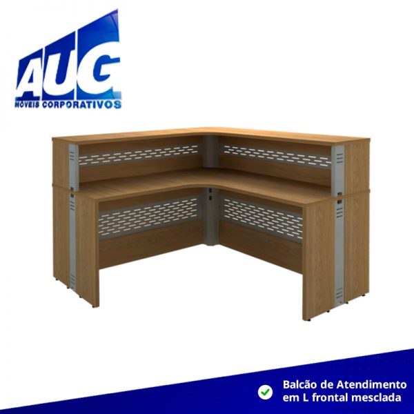 Balcão de atendimento em L frontal mesclada