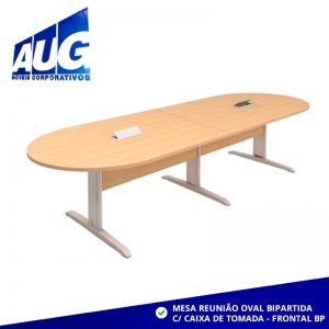 MESA REUNIÃO OVAL BIPARTIDA C/ CAIXA DE TOMADA - FRONTAL BP