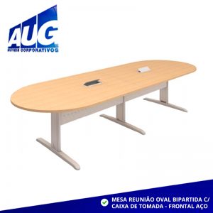 MESA REUNIÃO OVAL BIPARTIDA C/ CAIXA DE TOMADA - FRONTAL AÇO