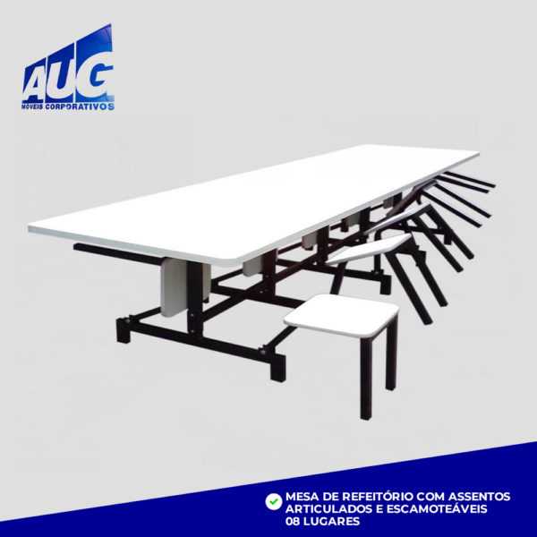MESA DE REFEITÓRIO 08 LUGARES ARTICULADOS E ESCAMOTEÁVEIS