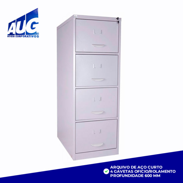 ARQUIVO DE AÇO CURTO 4 GAVETAS OFÍCIO/ROLAMENTO PROFUNDIDADE 600 MM