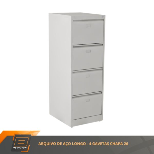 ARQUIVO DE AÇO LONGO 4 GAVETAS CHAPA 26