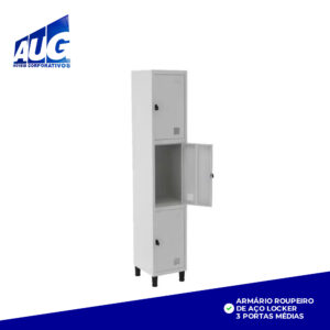 ARMÁRIO ROUPEIRO DE AÇO LOCKER 3 PORTAS MÉDIAS