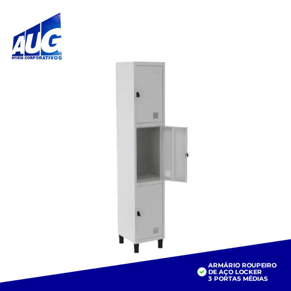 ARMÁRIO ROUPEIRO DE AÇO LOCKER 3 PORTAS MÉDIAS