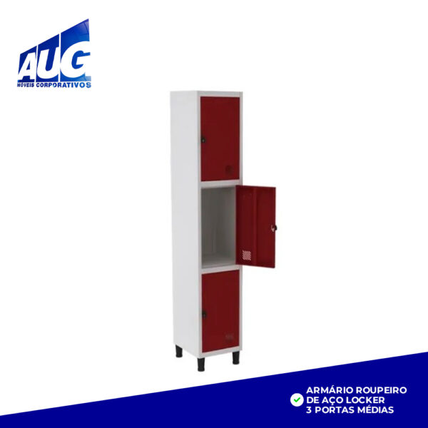 ARMÁRIO ROUPEIRO DE AÇO LOCKER 3 PORTAS MÉDIAS - Image 3