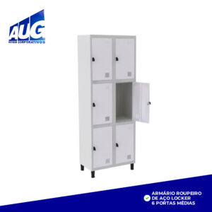 ARMÁRIO ROUPEIRO DE AÇO LOCKER 6 PORTAS MÉDIAS